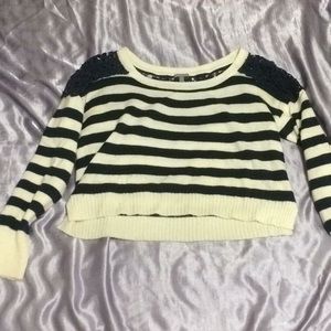 Striped Charlotte Russe Sweater with Lace Back